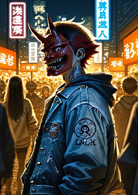 Man in Oni Mask and Jacket