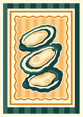 Stylized Oysters on Striped Background
