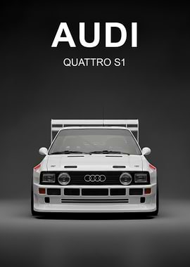 white Audi Quattro S1 Rally Car poster