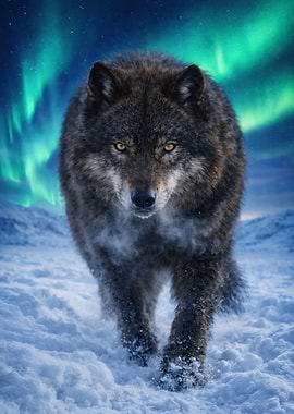 Wolf under the Aurora Borealis