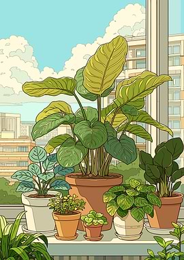 Potted plants on a windowsill