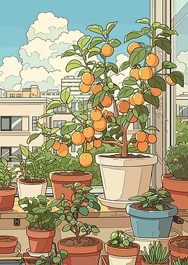 Balcony Garden with Orange Tree