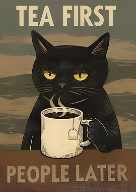 Black Cat with Tea