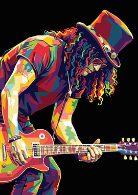 Slash Playing Guitar in Pop Art Style