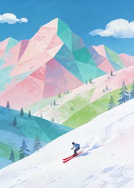 Colorful Snow Landscape Skiing Poster