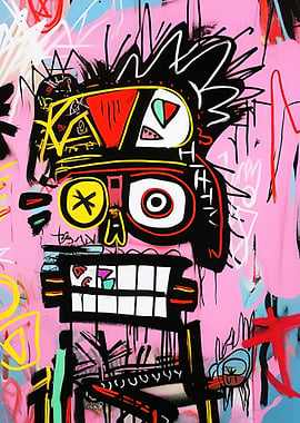 Graffiti-style portrait with pink background