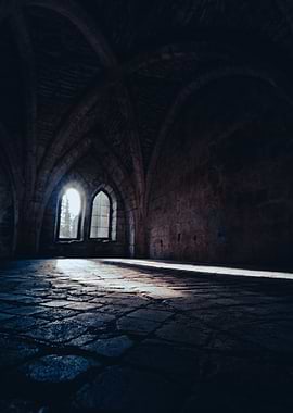 Gothic Hallway with Sunlight