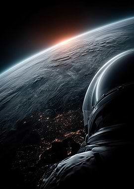 Astronaut overlooking Earth at sunrise