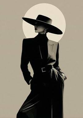 Elegant Woman in Black Hat and Suit