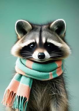 Cute Raccoon Wearing a Scarf