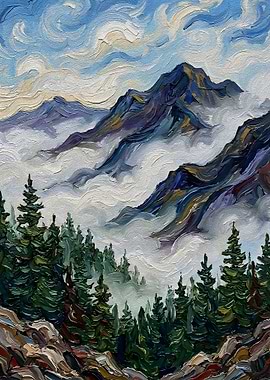 Misty Mountain Landscape Painting