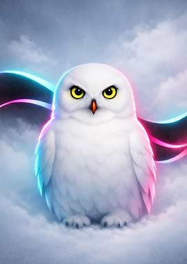 Cute Snowy Owl with Neon Lights