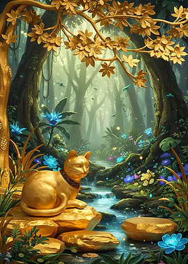 Golden Cat in Enchanted Forest