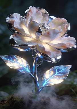 Enchanted Silver Flower with Glowing Leaves