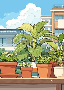 Potted Plants on a Balcony