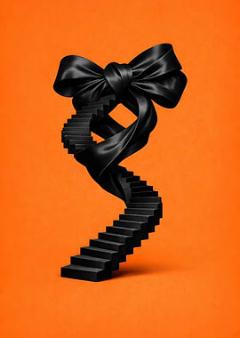 Black Ribbon Staircase on Orange Background