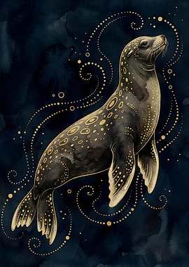 Golden Seal on Dark Background