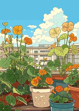 Balcony Garden with Orange Flowers