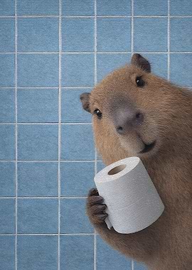 Capybara holding toilet paper are you pooping