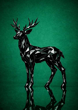 Geometric Black Deer Sculpture