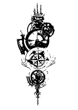 Steampunk Compass and Gears Tattoo Design