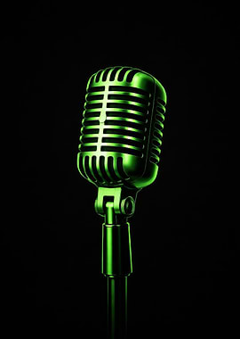 Green Vintage Microphone on Black Background