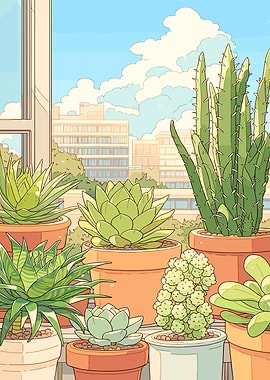Potted Succulents on a Balcony