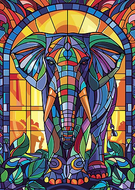 Stained Glass Elephant Art