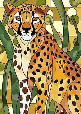 Stained Glass Cheetah Portrait