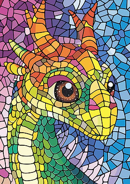 Colorful Dragon Mosaic Portrait