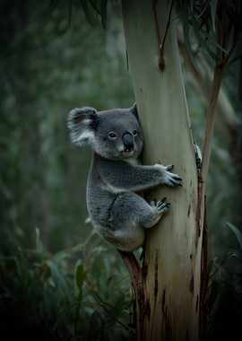 Koala clinging to a tree