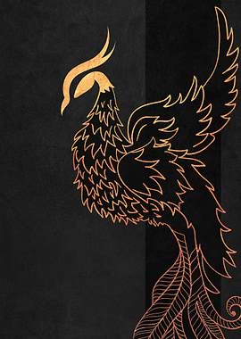 Golden Phoenix on Black Background