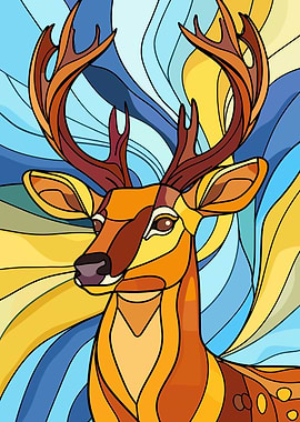 Stained Glass Deer Portrait