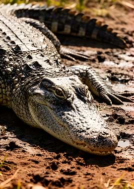 Close-up of a Crocodile on Muddy Ground
