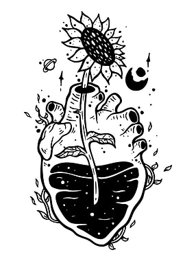Anatomical Heart with Sunflower and Space