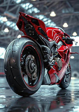 Red Sport Motorcycle Rear View