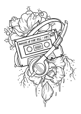 Cassette Tape with Headphones and Flowers