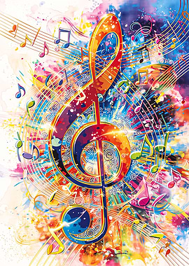 Vibrant Musical Notes and Treble Clef