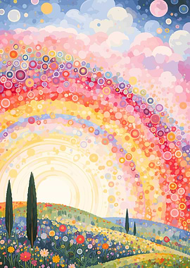 Vibrant Rainbow Over a Flower Field