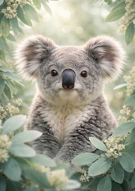 Cute Koala in Eucalyptus Leaves