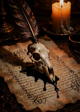 Mystical Quill and Ancient Scroll