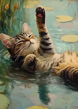 Cat floating in water