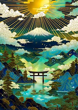 Mount Fuji Torii Gate Sunrise