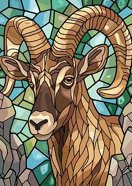 Stained Glass Bighorn Sheep Portrait