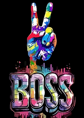 Colorful Peace Sign and Boss Text