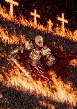 Knight in Fiery Landscape