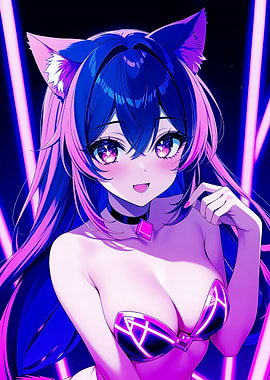 Cute Anime Cat Girl in Neon Lights