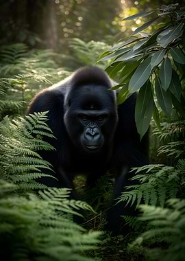 Gorilla in a Lush Forest