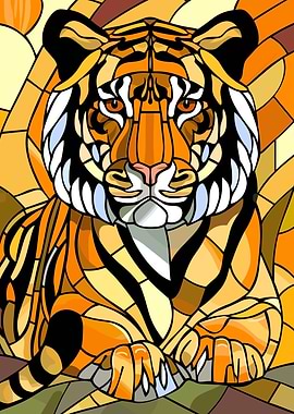 Stained Glass Tiger Portrait