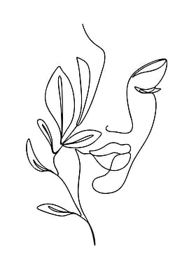 Minimalist Line Art of Woman and Flower